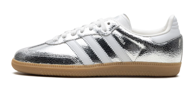 adidas Women's Samba OG Silver Metallic Cracked Leather JR0035