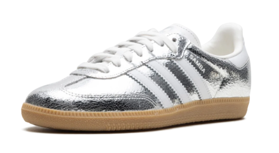 adidas Women's Samba OG Silver Metallic Cracked Leather JR0035